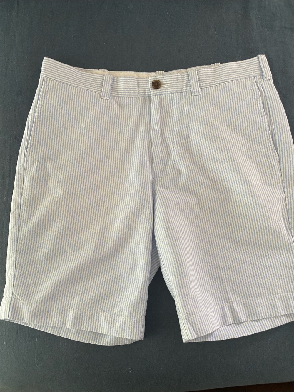 J. Crew Men’s Flat Front Shorts — Light Blue and White Stripe Size 33